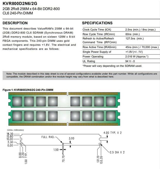 RAM 8GB 4x2gb Kingston ValueRAM DDR2 800Mhz
