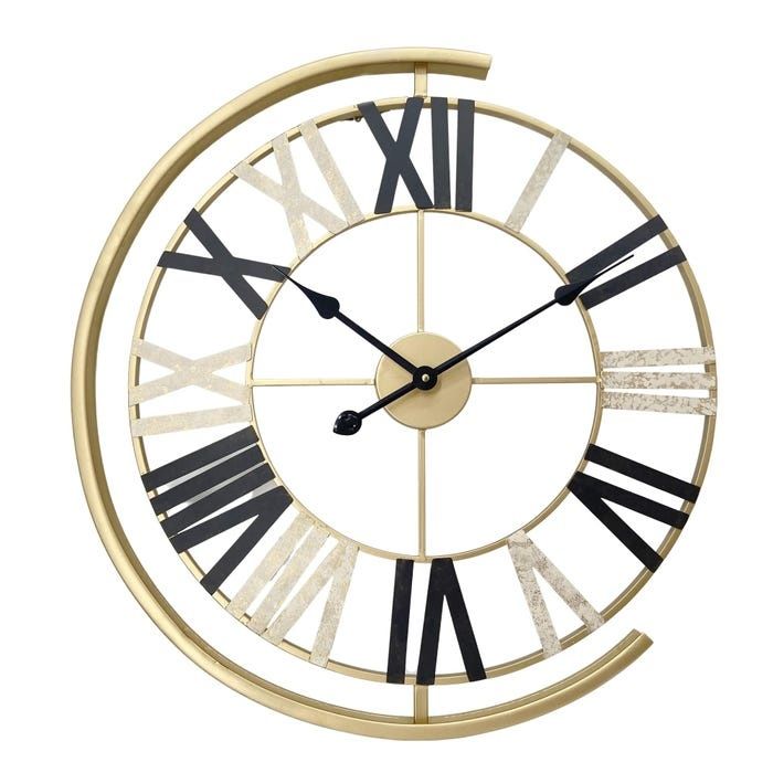 Ceas de perete analog, rotund, metal, auriu, 60 cm