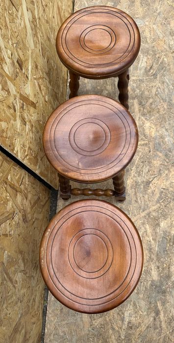 3 buc Scaunel Vintage din Lemn masiv stil rustic; Taburet; Scaun