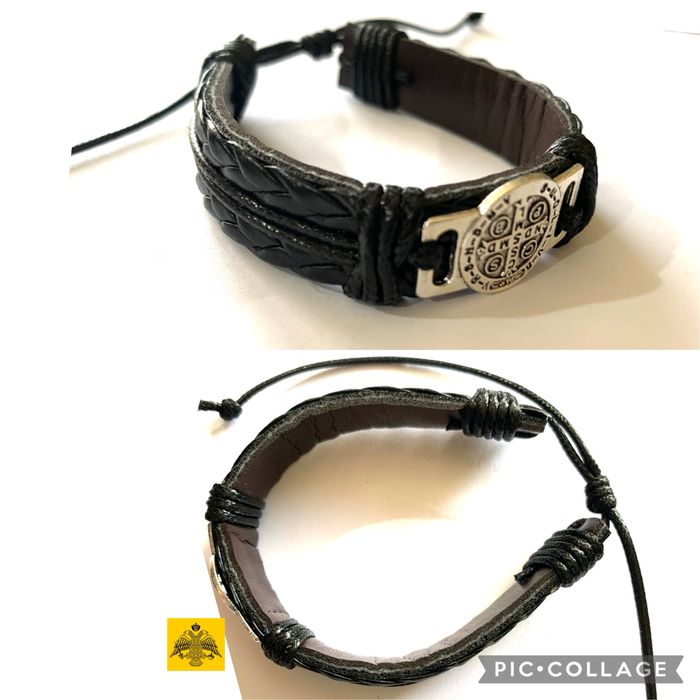 Bratară Argint Piele  Bizantin  “Sfantul Munte Athos Grecia “