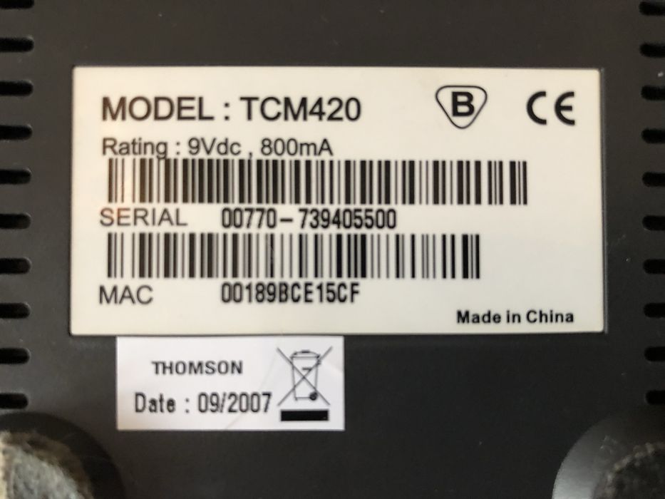 Modem dublu mod pentru cablu TV THOMSON MODEL: TCM-420