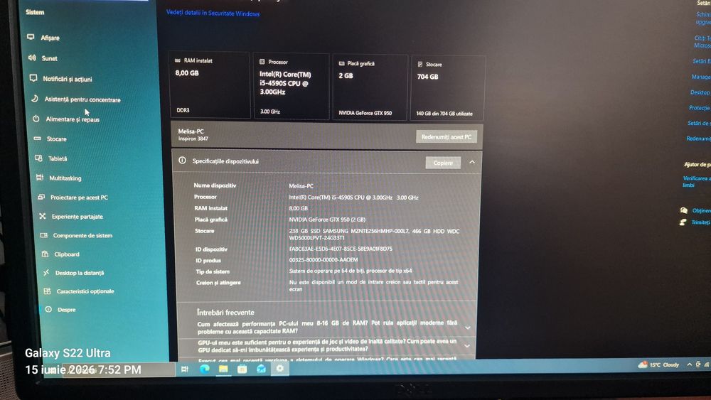 Vând calculator complect i5 DELL Inspiron 3847