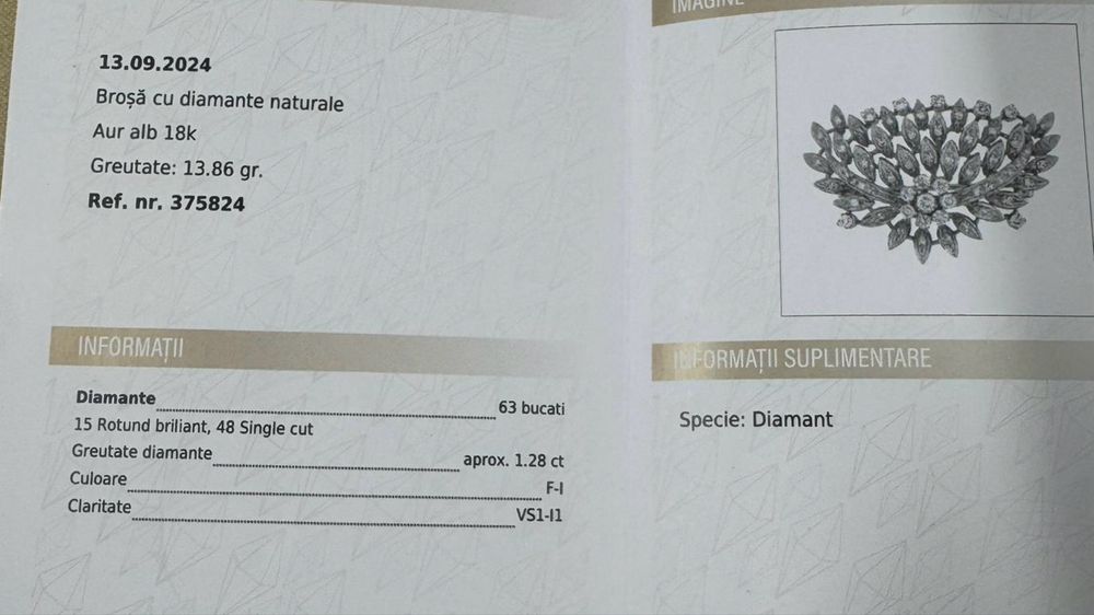 Broșă Aur 18k cu Diamante naturale, pret fix