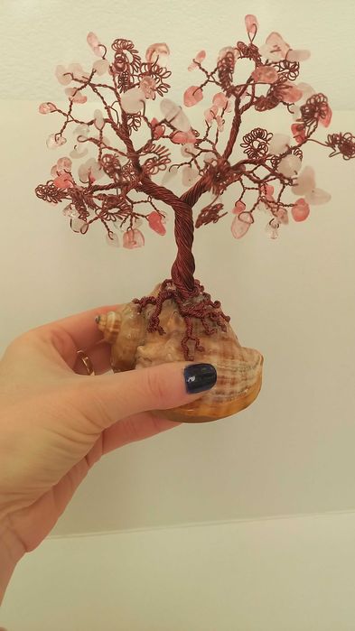 Copacel decoartiv handmade din Cuart roz si Cupru, 16 cm