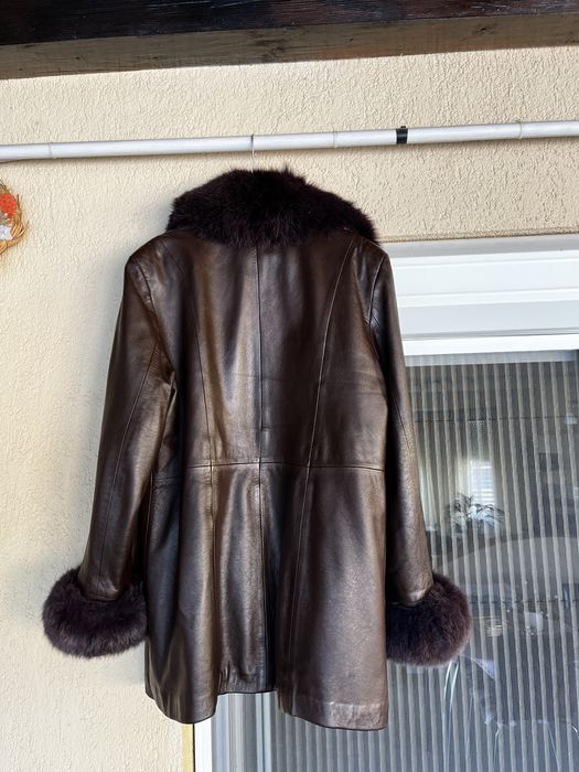 Geaca piele cu guler vulpe argintie