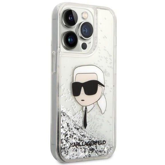 Karl Lagerfeld Glitter Karl Head калъф за iPhone 14 Pro 6.1″, сребрист