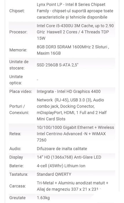 Laptop Ultrabook Dell Latitude E7440i7-4600U