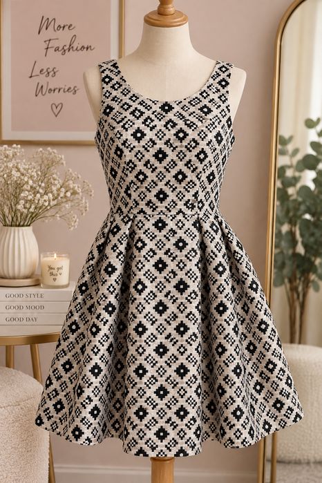 Rochie Reserved mărimea 36 – elegantă, imprimeu geometric alb-negru