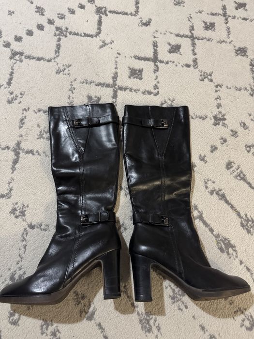 Cizme de piele naturala negre cu toc gros 37