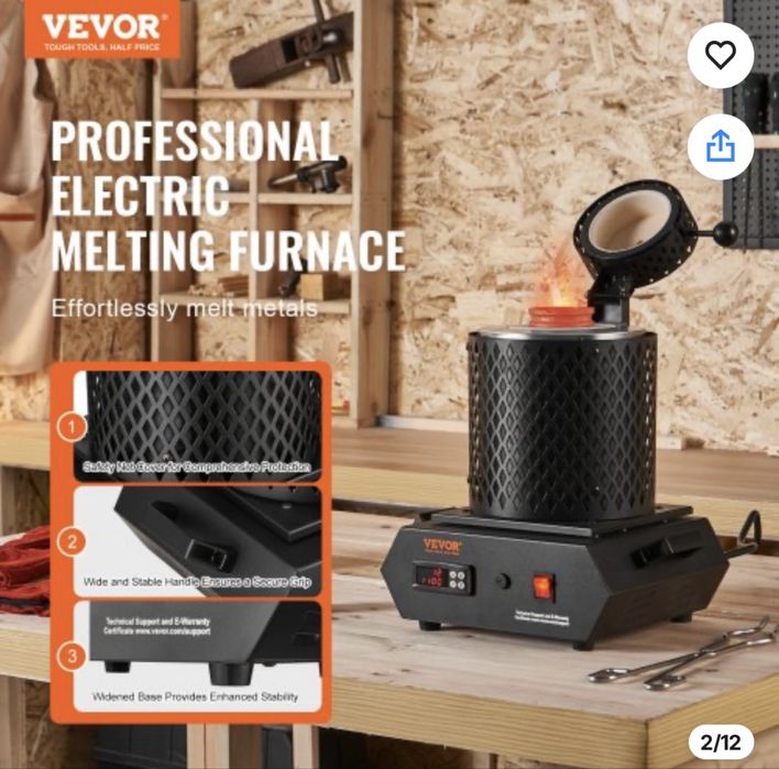 Cuptor de topire aur VEVOR, 1350W, temperatură maximă 1150°C