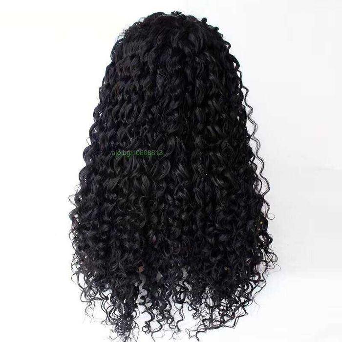 Черна афро къдрава перука с дантелена зона 13×4 - синтетична, 65 см