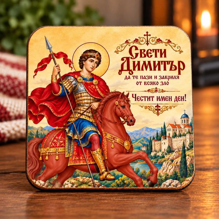 Подаръчен комплект за Димитровден – чаша и подложка