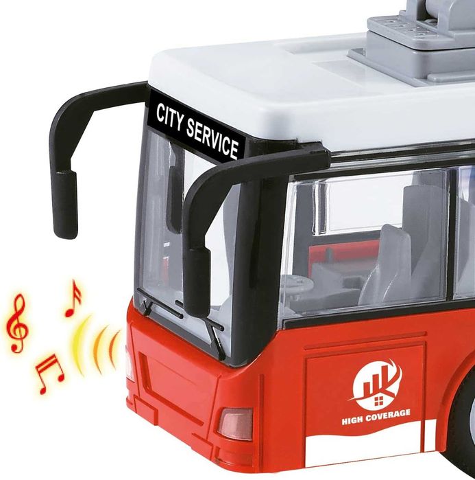 Jucarie Autobuz urban cu lumini, sunete, deschidere usi, 28 cm, rosu