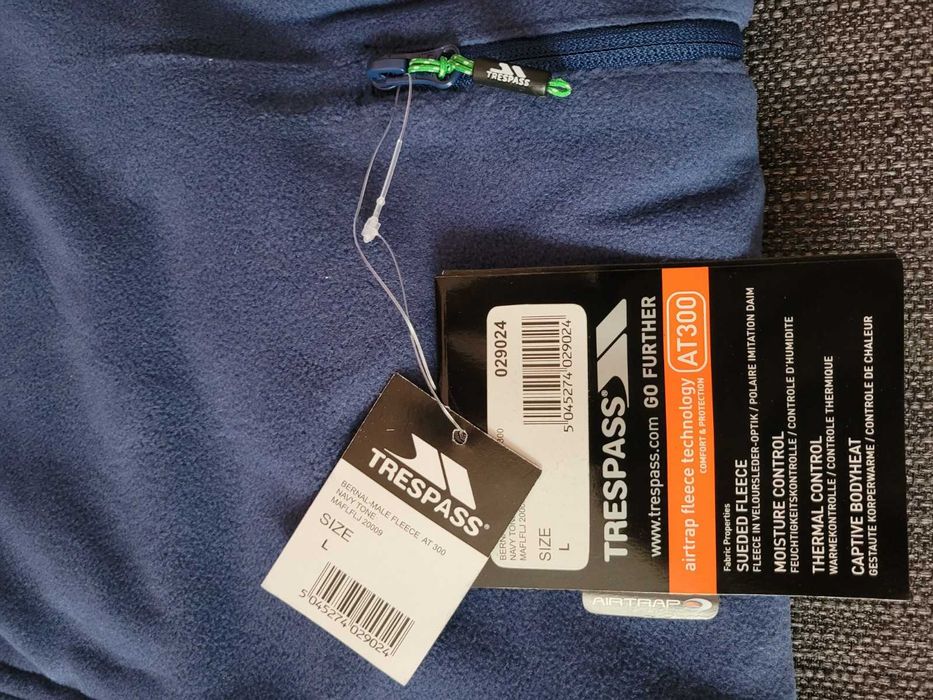 Trespass bluza sport barbati din fleece cu fermoar, albastru, L