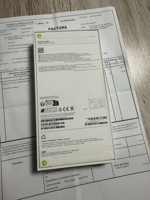 Vand Sau Schimb IPhone 17 PRO Max Silver 256Gb Nou Sigilalt !
