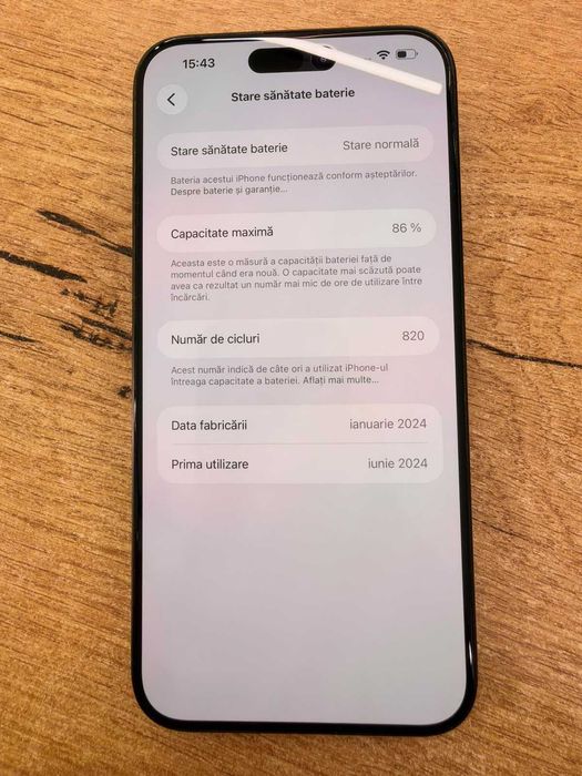 Apple iPhone 15 Pro Max 256GB Black Titanium | Baterie 86% | Garanție 24 Luni