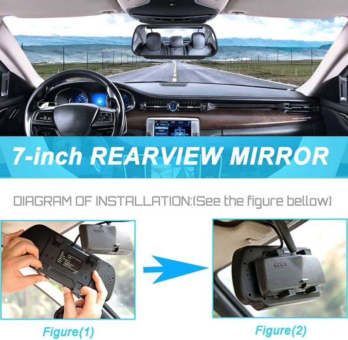 Камера за заден ход с двоен обектив, 7-инчов монитор за огледало