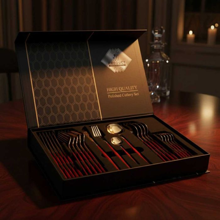 Комплект прибори от 24 части с луксозен дизайн и магнитна кутия