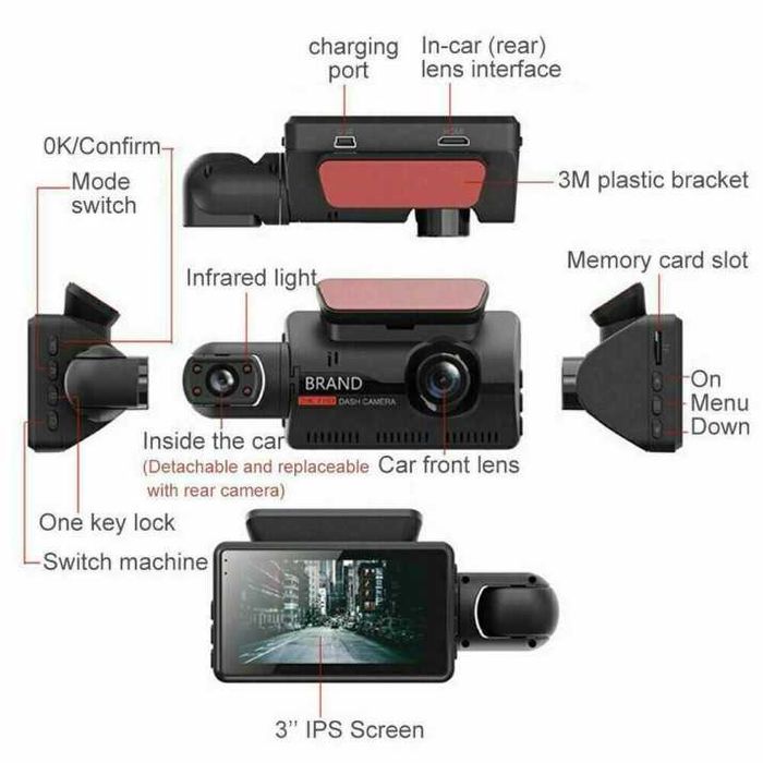Видеокамера за автомобил Full HD 1080P 2 камери + 32 GB Micro SD Card