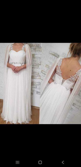 Rochie de mireasă din mătase, cu mâneci detaşabile