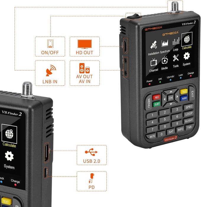 GT MEDIA V8 Finder2 Търсач за Сателитенa Цифровa Телевизия FTA DVB-S/S