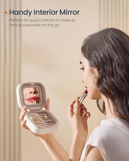 Малък органайзер за бижута с огледало, кутия за бижута SONGMICS