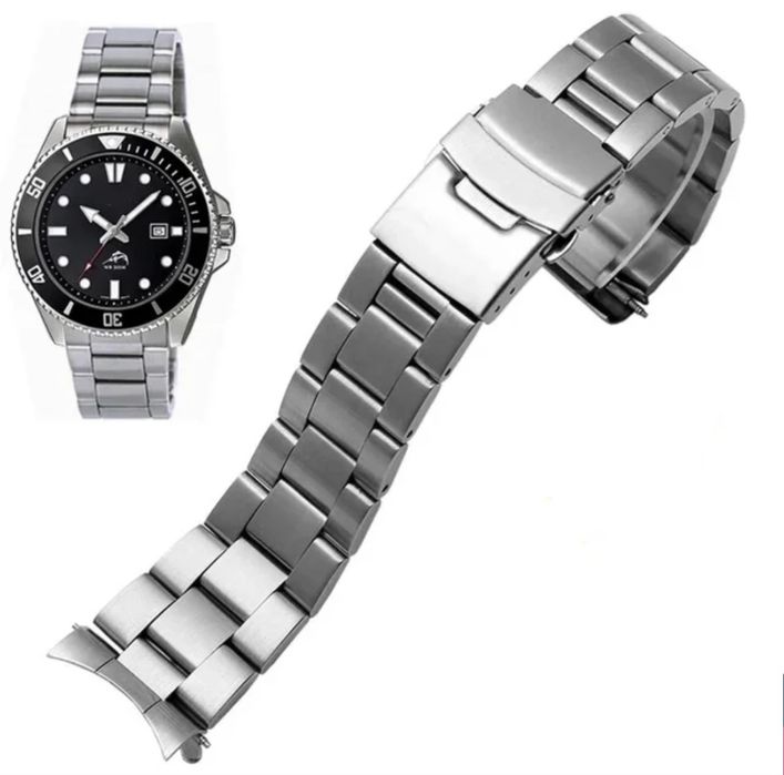 Металлический ремешок для часов 22 мм, серый