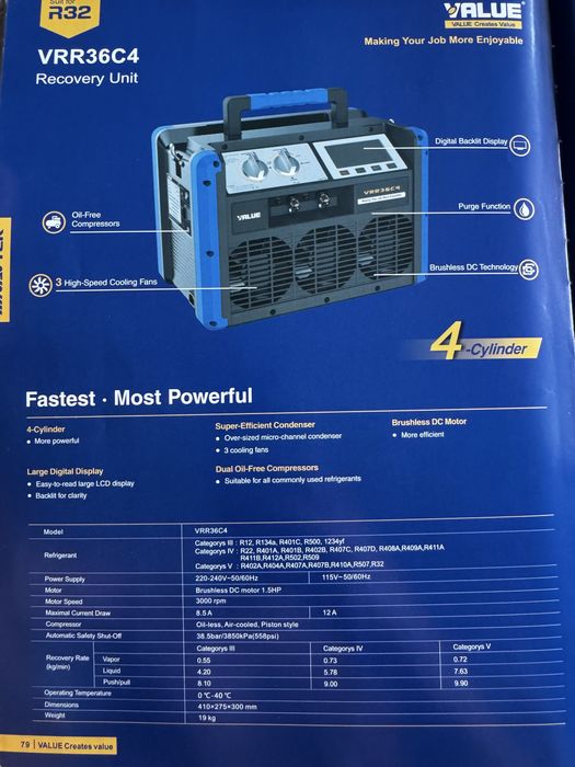 Statie recuperare freon value vrr36c4 revuperator ac tva  neinclus frigmacool focsani magazin piese si accesorii frigotehnie climatizare aer vitriine