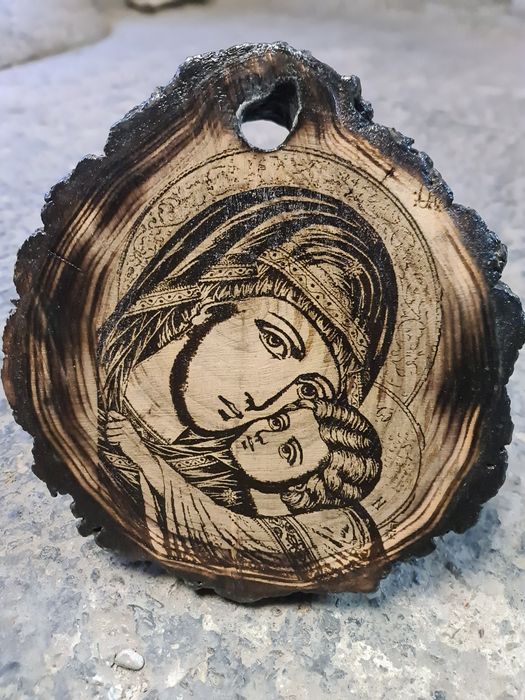 Icoană Lemn Portret Gravură Handmade Foto Cadou