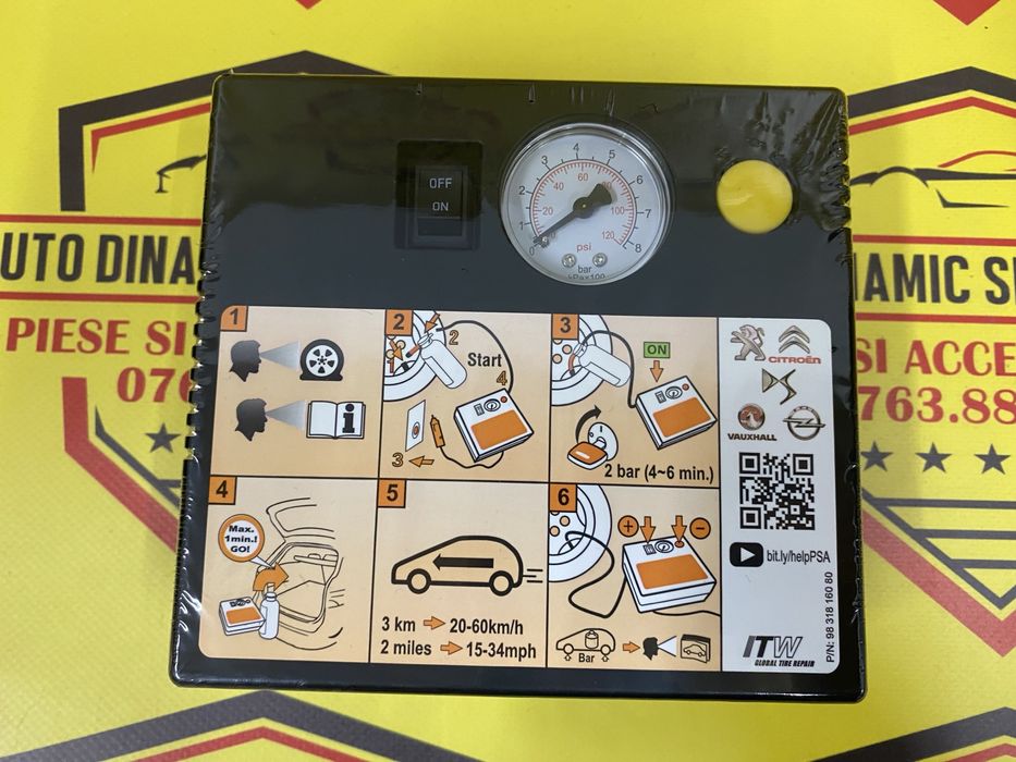 Compresor auto umflat roti soluție kit pană OEM Peugeot 180w neutiliza