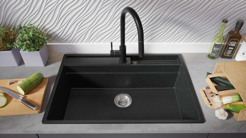 Графит кухненска мивка от гранит Осло 80 Премиум 780 x 530 мм