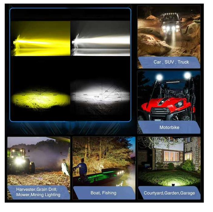 30W LED халоген фар бяла и жълта светлина 9-60V – универсална работна лампа за джип, офроуд и мотор