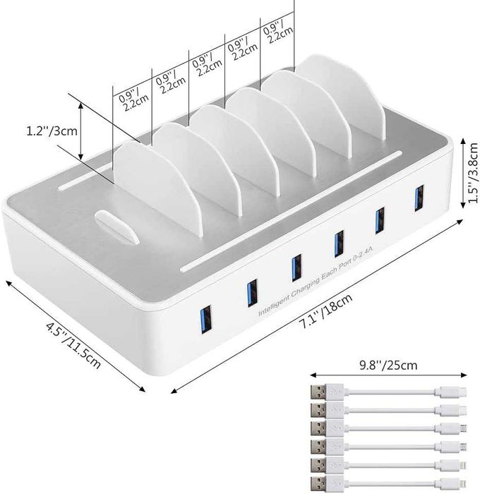 Зарядна станция с 6 порта+ комплект кабели 60 W