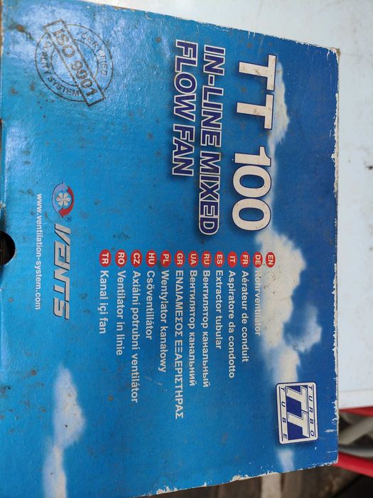 Ventilator TT 100 "IN LINE MIXED FLOW FAN"