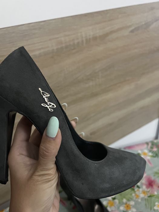 Pantofi Liu Jo, nr 38, piele naturala intoarsa culoare verde/gri