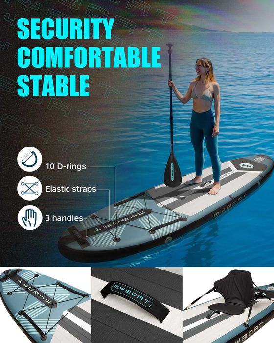 Нов, висок клас, 335 СМ широк надуваем падъл борд SUP MYBOAT MY11 (MYBOAT Blue/Grey) в синьо-сив дизайн.
