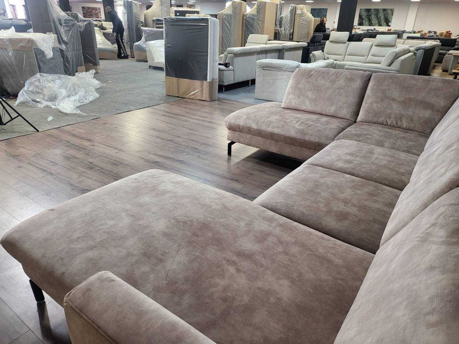 Светло кафяв/бежов П-образен ъглов диван от плат LS701521