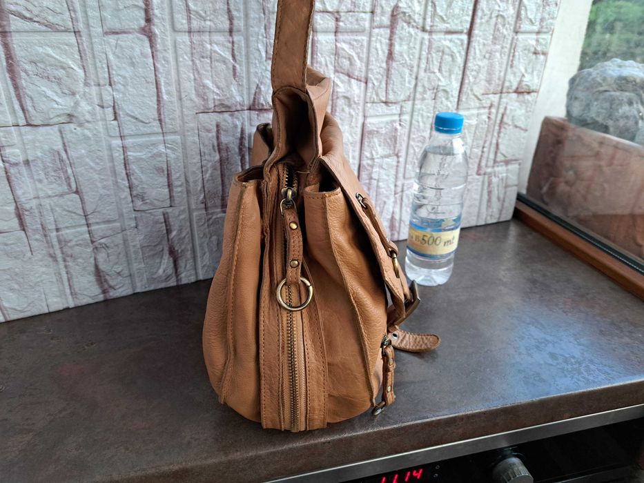 мъжка/дамска кожена чанта,бежова торба-естествена кожа