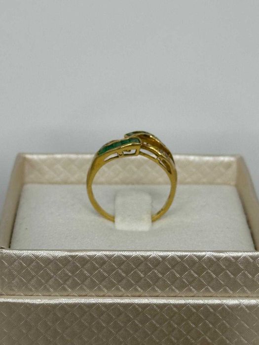 INEL AUR 14K + 4 Diamante = 0.04ct + 10 Smaralde = 0.30ct - Vintage !