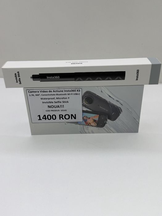 Camera Video de Acțiune Insta360 X3 5.7K Waterproof + Selfie Stick Noi