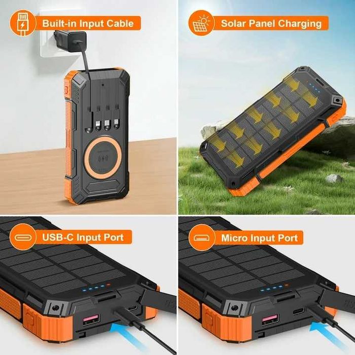 SOLPOWBEN 49800mAh Соларно зарядно за iPhone/Android, 22.5W бързо зареждаща се соларна батерия