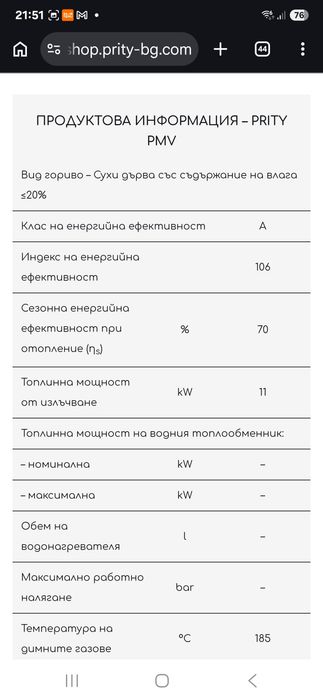 Камина Prity 11 kw