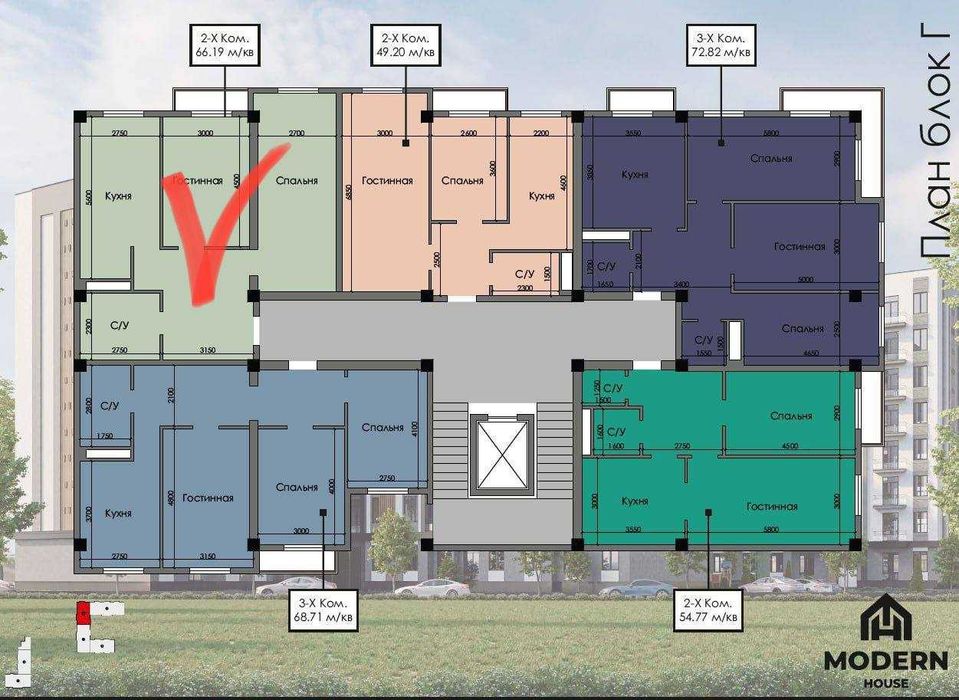 Продается коробка 66 кв в ЖК Modern House. Рядом Рисовая Фергана Йули