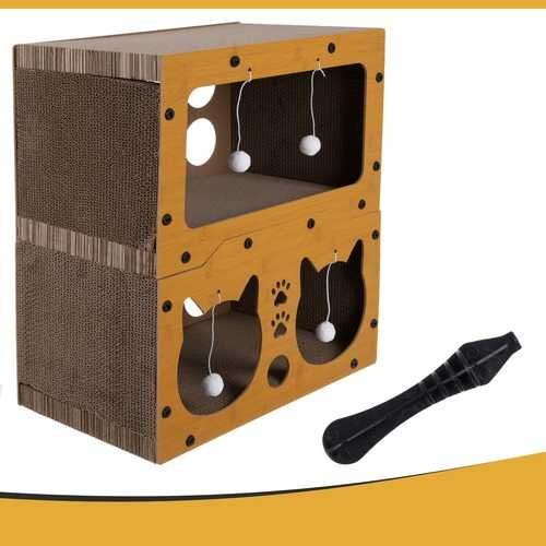 Драскалка за котки двуетажна къща легло с играчки неплъзгащо се