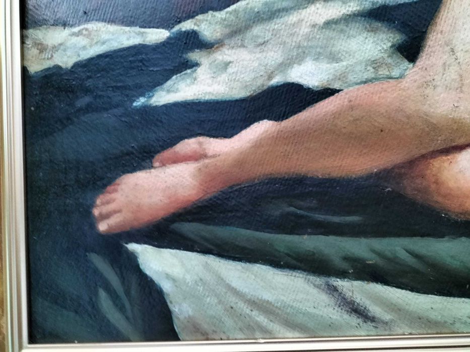 Luiza OPRIŞ-"Nud culcat", de mari dimensiuni, pictură veche (1962)