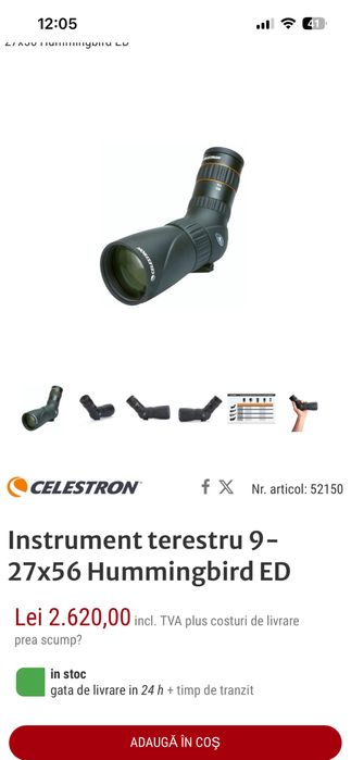 Luneta terestra Vanguard Endeavor HD 20-60x82  & luneta Celestron Hummingbird  56 ED