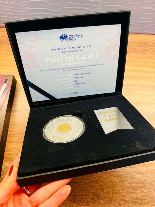 Piesă comemorativă „Polul lui Carol I” – Argint pur 999 – 5 oz – Tiraj 185 buc.