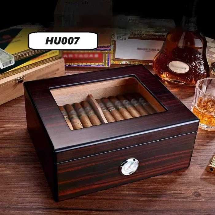 Хумидор кутия за пури и пурети кедрово дърво влагомер тъмно кафяв