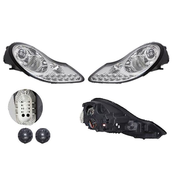 Set faruri Porsche Boxster, 09.1904, partea Stanga+Dreapta, Tuning, Fata, cu lampa de parcare LED; cu indicator led; tip bec H1+H1+LED;