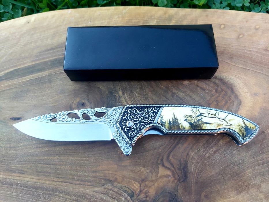 Сгъваем джобен нож с инкрустирана дръжка елен,7040